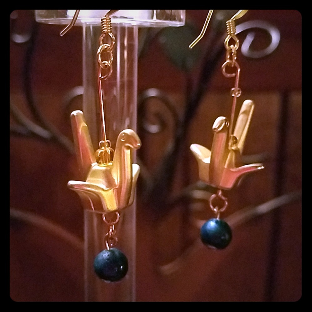 Handmade gold origami crane earrings